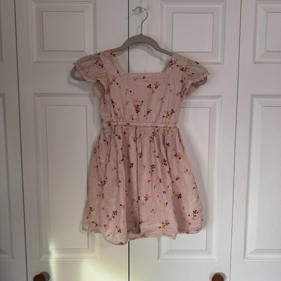 Cat and Jack Girls Pink Floral Flutter Sleeve Square Neck Dress - Picture 2 of 5